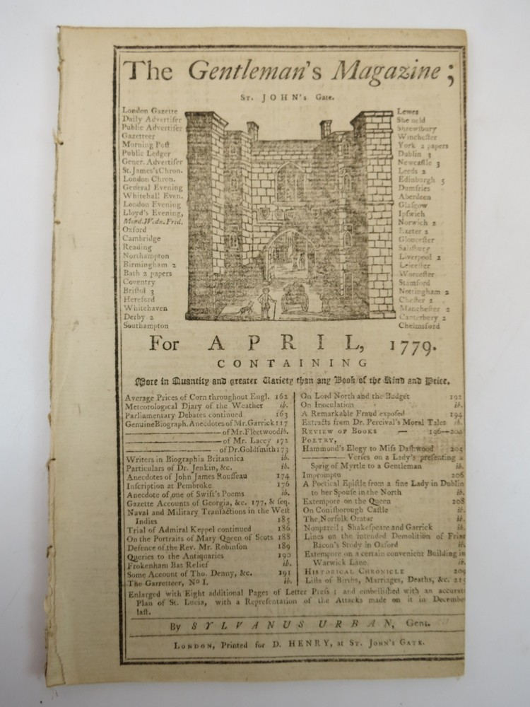 BRITISH CAPTURE OF SAVANNAH. THE GENTLEMAN'S MAGAZINE, APRIL 1779 Content on the Revolutionary War. Parliamentary Debates. Trial of Admiral Keppel Continued.
