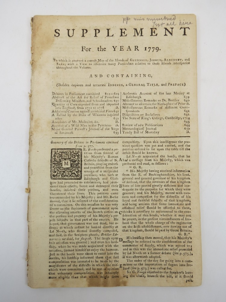 PREVOST'S JOURNAL SIEGE SAVANNAH. GENTLEMAN'S MAGAZINE SUPPLEMENT & INDEX 1779 Revolutionary War Content. 