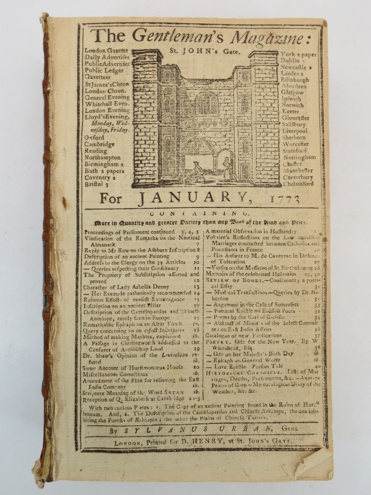 PHILLIS WHEATLEY POEM. THE GENTLEMAN'S MAGAZINE, JANUARY TO DECEMBER 1773 Important Content Related to Slaves, Slavery, and Abolition.