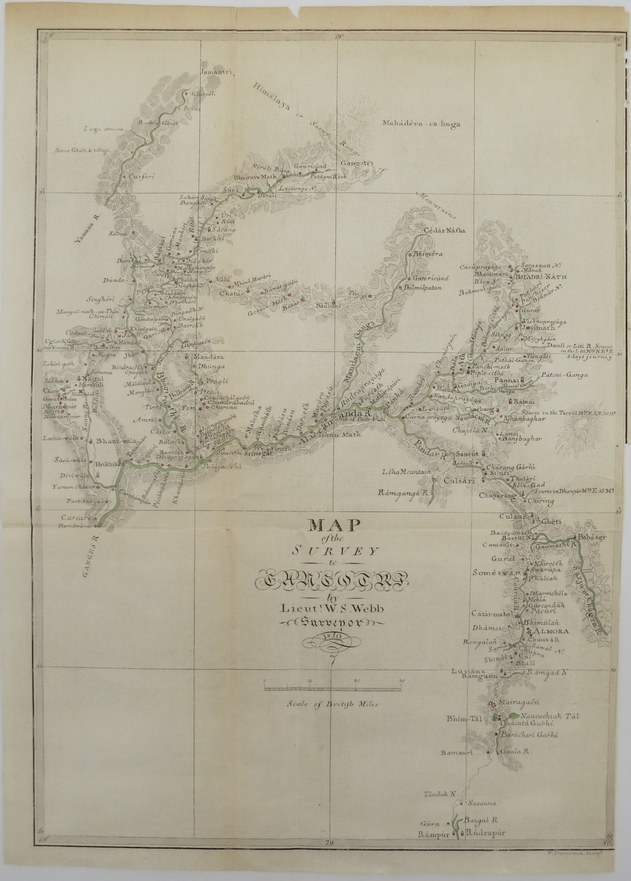 RARE ANTIQUE 1810 MAP OF THE SURVEY OF GANGOTRI BY WILLIAM S. WEBB 17.75