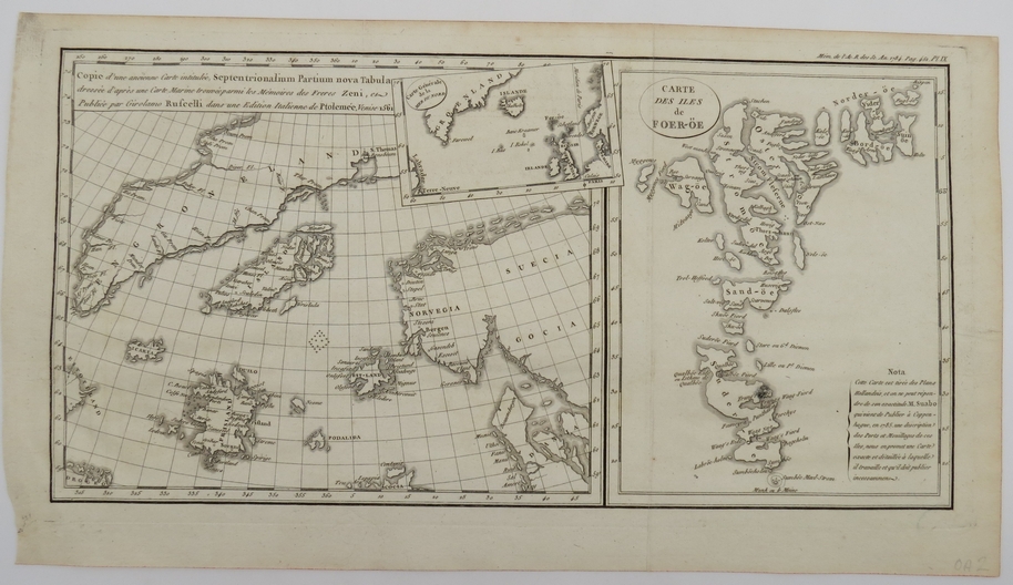 ANTIQUE 1785 DOUBLE MAP OF THE DUNORD SEA (1561) & FOER-OE ISLANDS