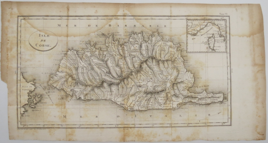 RARE ANTIQUE PIERRE FRANCOIS TARDIEU MAP C. 1800 ISLE DE CORSE CORSICA IN MEDITERRANEAN SEA