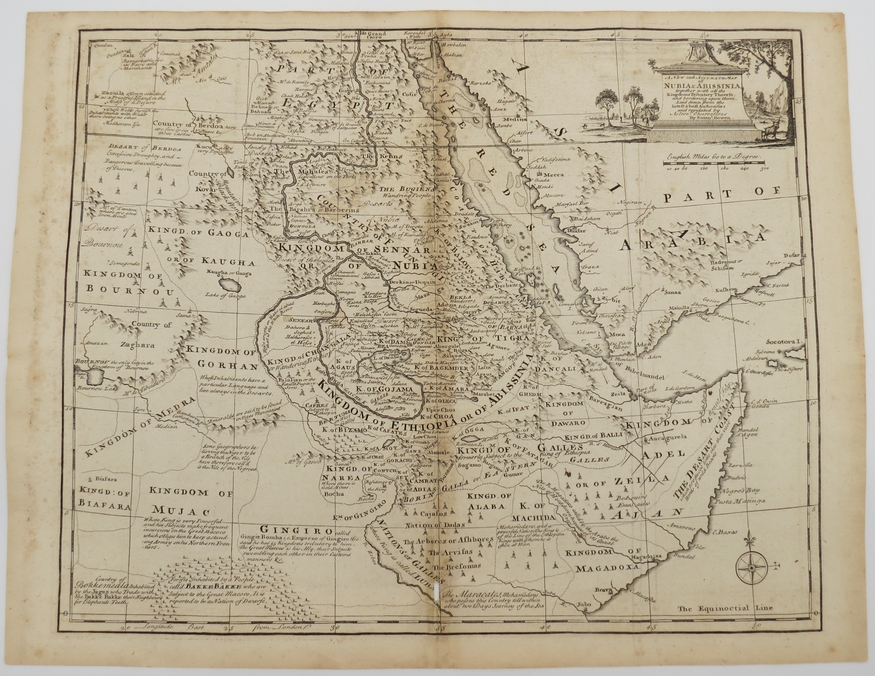 ANTIQUE 1747 MAP OF NUBIA & ABISSINIA, TOGETHER WITH ALL THE KINGDOMS