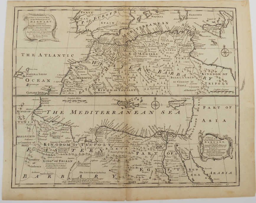 ANTIQUE 1747 MAP OF THE WESTERN & EASTERN PARTS OF BARBARY