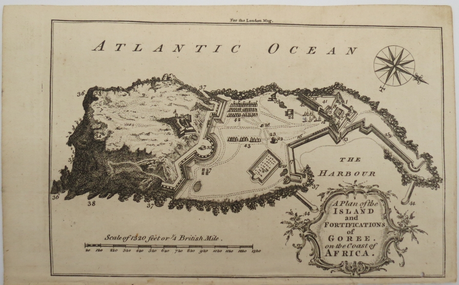 ANTIQUE 1759 MAP PLAN OF THE ISLAND OF GORE ON THE COAST OF AFRICA