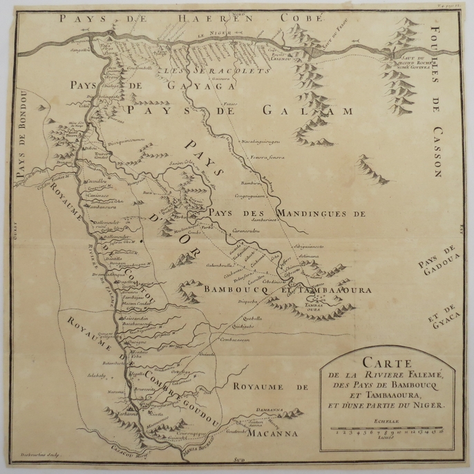 ANTIQUE C. 1820 MAP OF FALEME RIVER, PAYS DE BAMBOUCQ AND TAMBAAOURA, AND PART OF NIGER