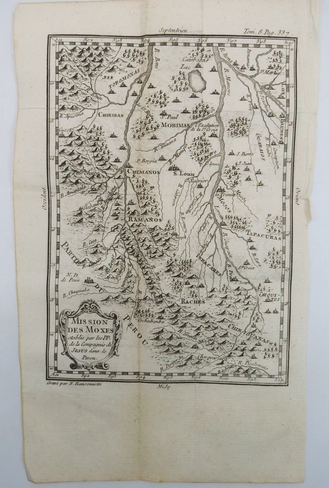 ANTIQUE 1781 RANSONNETTE PERU MAP JESUITS MISSION OF THE MOXES