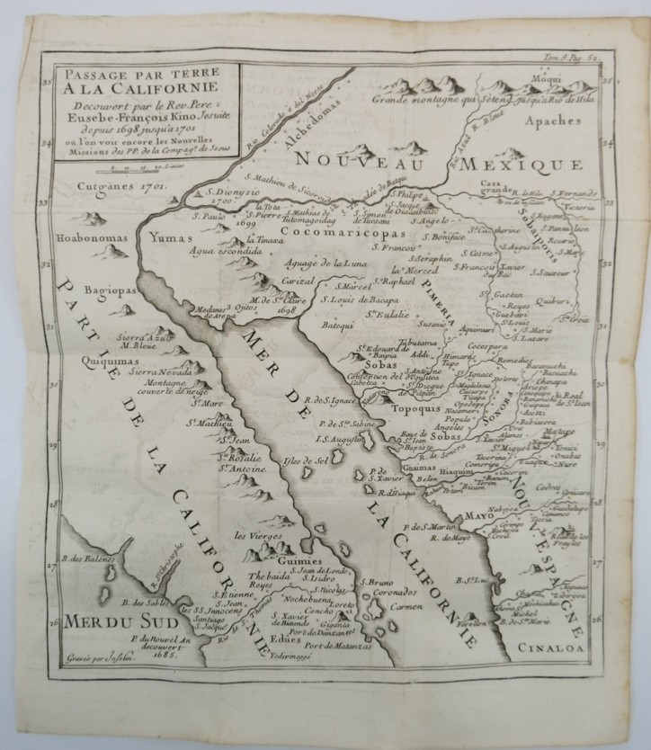 ANTIQUE 1791 KINO MAP DISCOVERY OF PASSAGE BY LAND TO CALIFORNIA