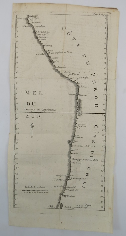 ANTIQUE 1781 MAP OF THE COAST OF PERU & CHILE