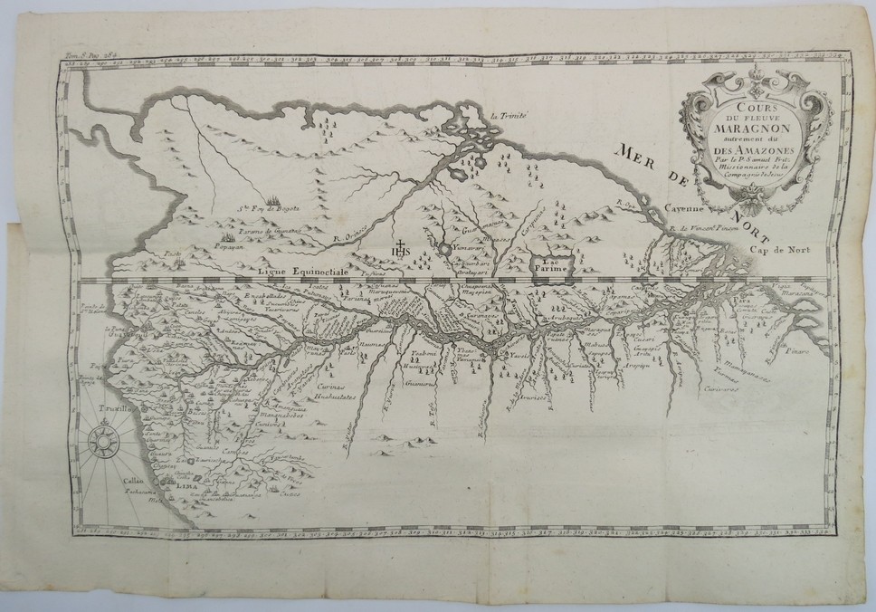 ANTIQUE 1781 RARE SAMUEL FRITZ MAP OF THE COURSE OF THE MARANON RIVER IN PERU