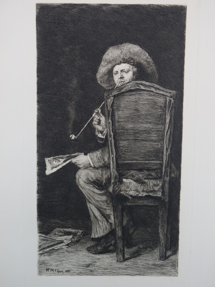 ANTIQUE 1889 ETCHING PORTRAIT OF FRANK DUVENECK BY WILLIAM MERRITT CHASE