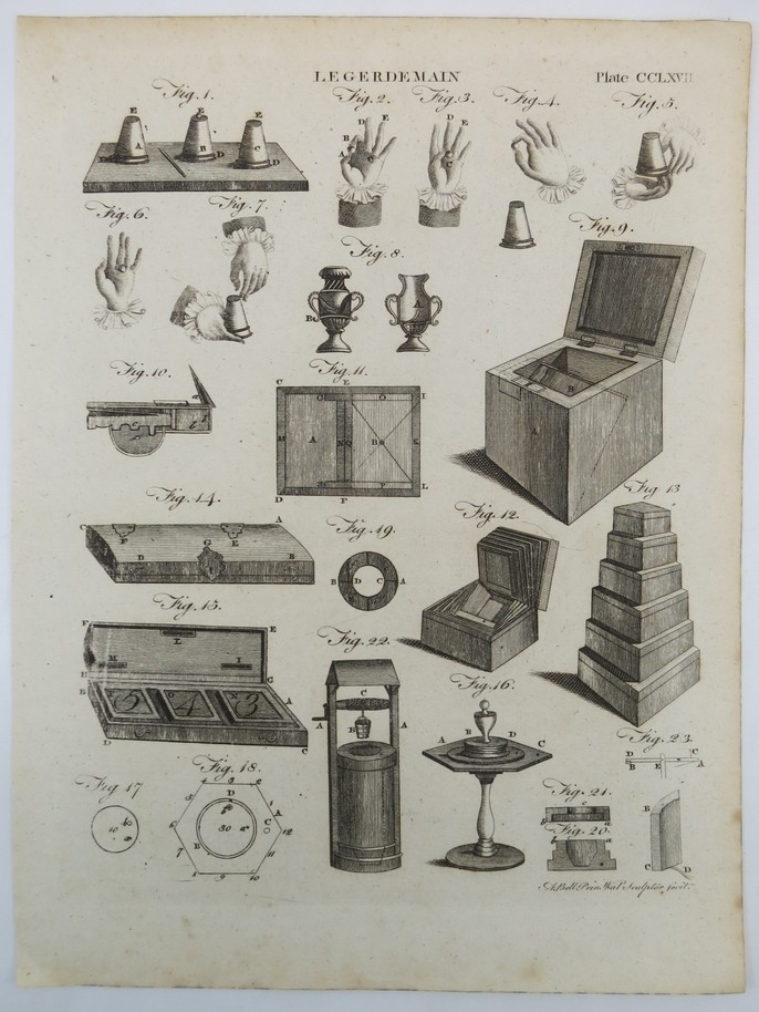 ANTIQUE 18TH C. COPPER PLATE ENGRAVING MAGIC LEGERDEMAIN SLEIGHT OF HAND BY ANDREW BELL