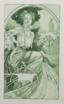 ANTIQUE 1905 ALPHONSE MUCHA ART NOUVEAU COLOR PRINT