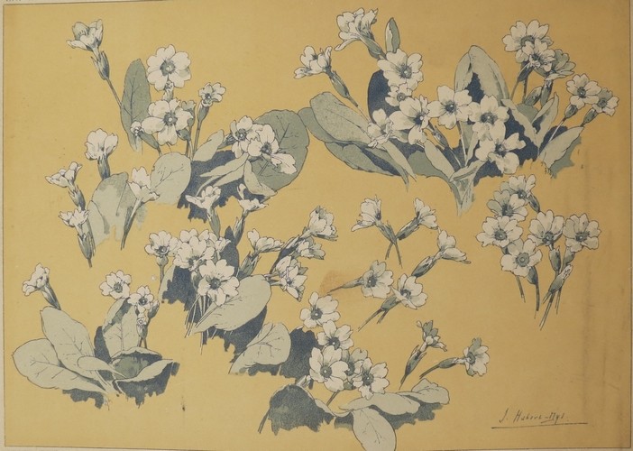 ANTIQUE 1892 FLORAL ORNAMENT PRINT BY JULES AUGUSTE HABERT-DYS