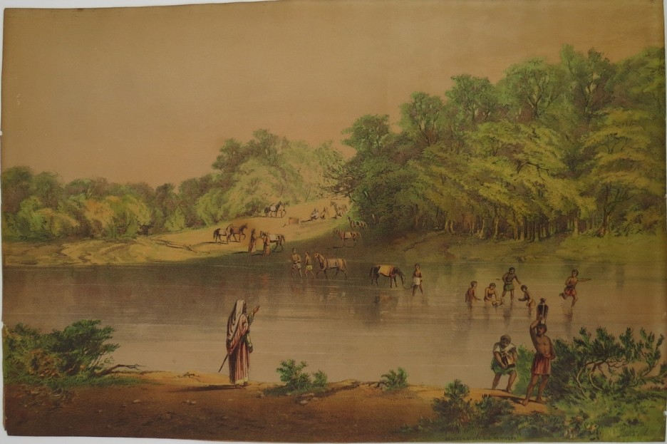 ANTIQUE C. 1875 PASS OF THE JORDAN ORIENT LITHOGRAPH PRINT