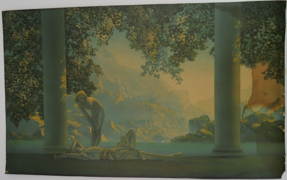 ORIGINAL 1922 ANTIQUE MAXFIELD PARRISH LARGE DAYBREAK PRINT 30