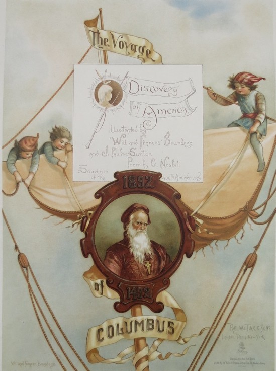 WILL & FRANCES BRUNDAGE 1892 CHILDREN VOYAGE COLUMBUS PRINT CHROMOLITHO TUCK