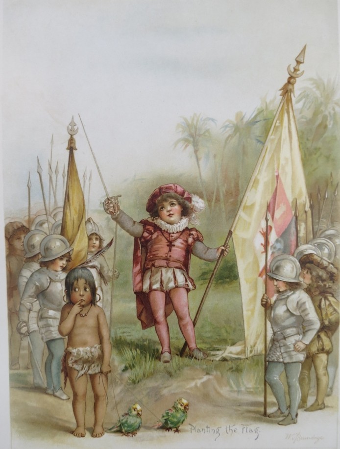 WILL & FRANCES BRUNDAGE 1892 INDIAN KNIGHTS CHILDREN CHROMOLITHO PRINT TUCK