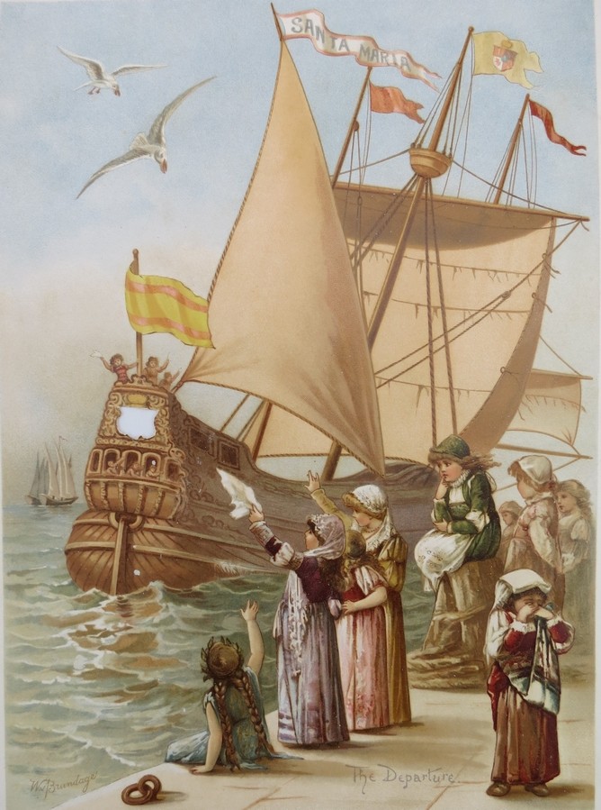 WILL & FRANCES BRUNDAGE 1892 VOYAGE AMERICA CHILDREN CHROMOLITHO PRINT TUCK