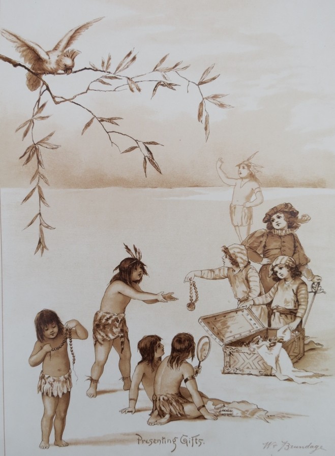 WILL & FRANCES BRUNDAGE 1892 INDIAN VOYAGE CHILDREN CHROMOLITHO PRINT TUCK