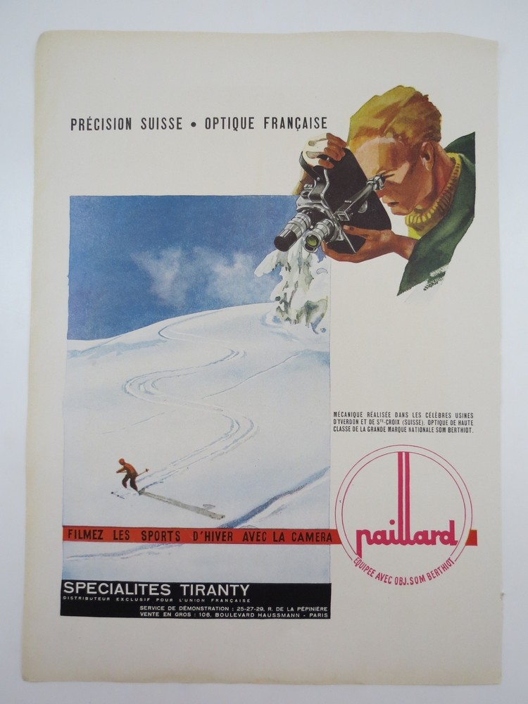 ORIGINAL 1948 PAILLARD CAMERA SKIING COLOR PRINT AD