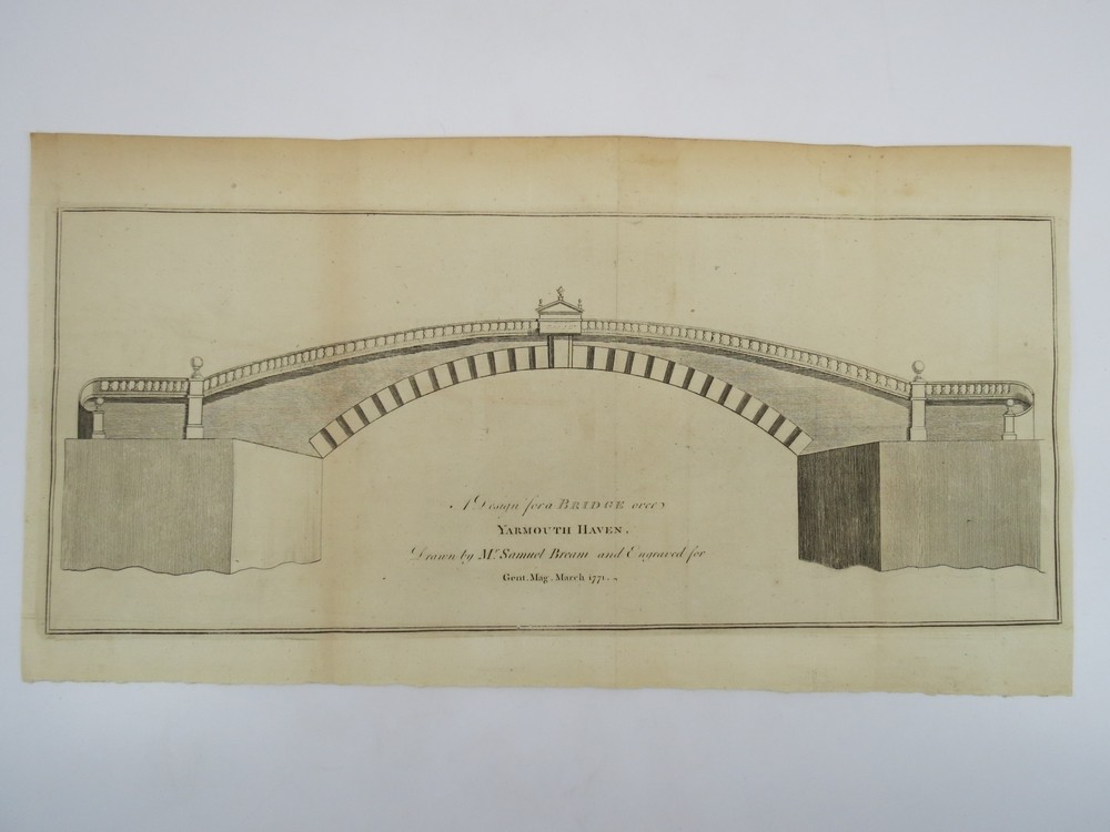 1771 DESIGN FOR BRIDGE OVER YARMOUTH HAVEN, ENGLAND BY SAMUEL BREAM
