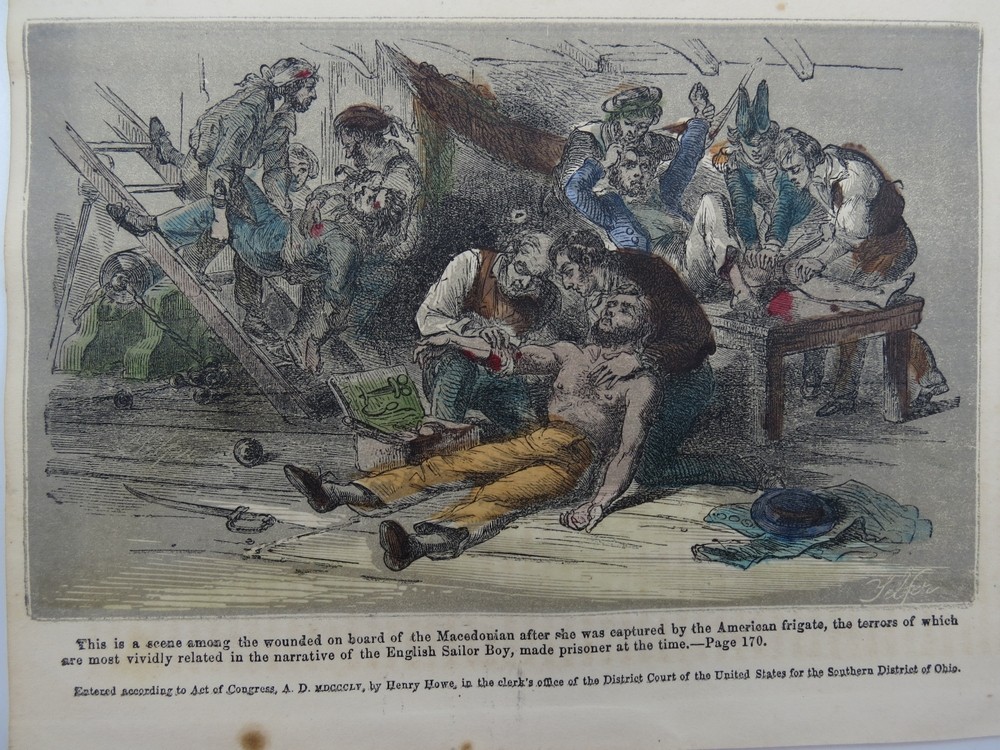 ANTIQUE 1855 HAND COLORED ENGRAVING TERRORS AT SEA
