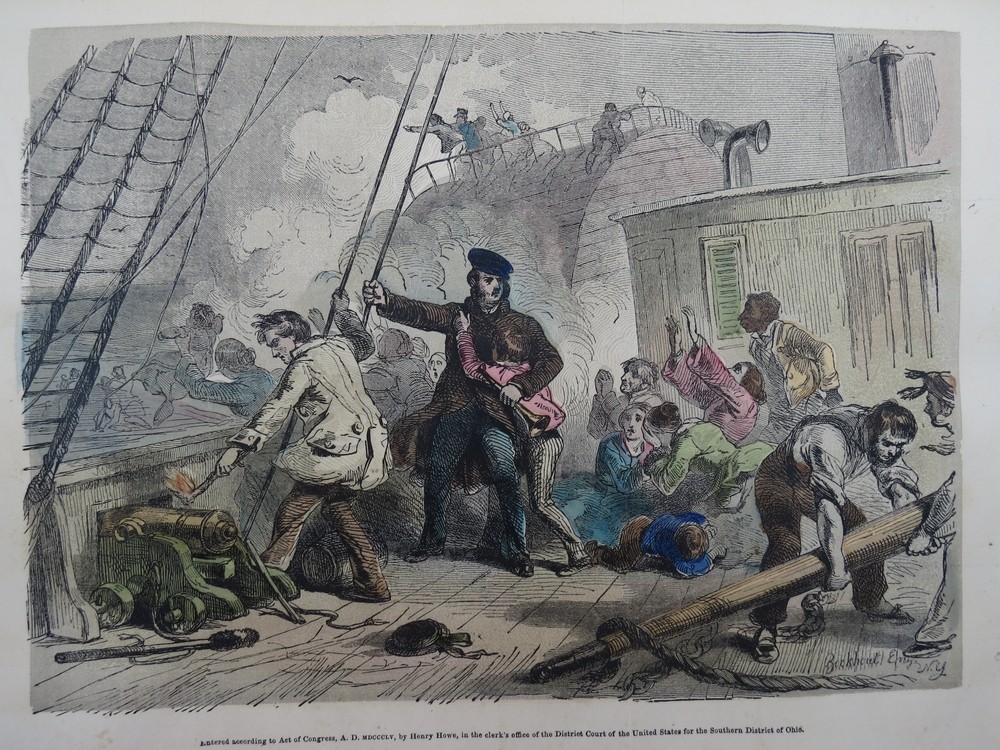 ANTIQUE 1855 HAND COLORED ENGRAVING SIGNAL GUN OF DISTRESS ON THE ARCTIC