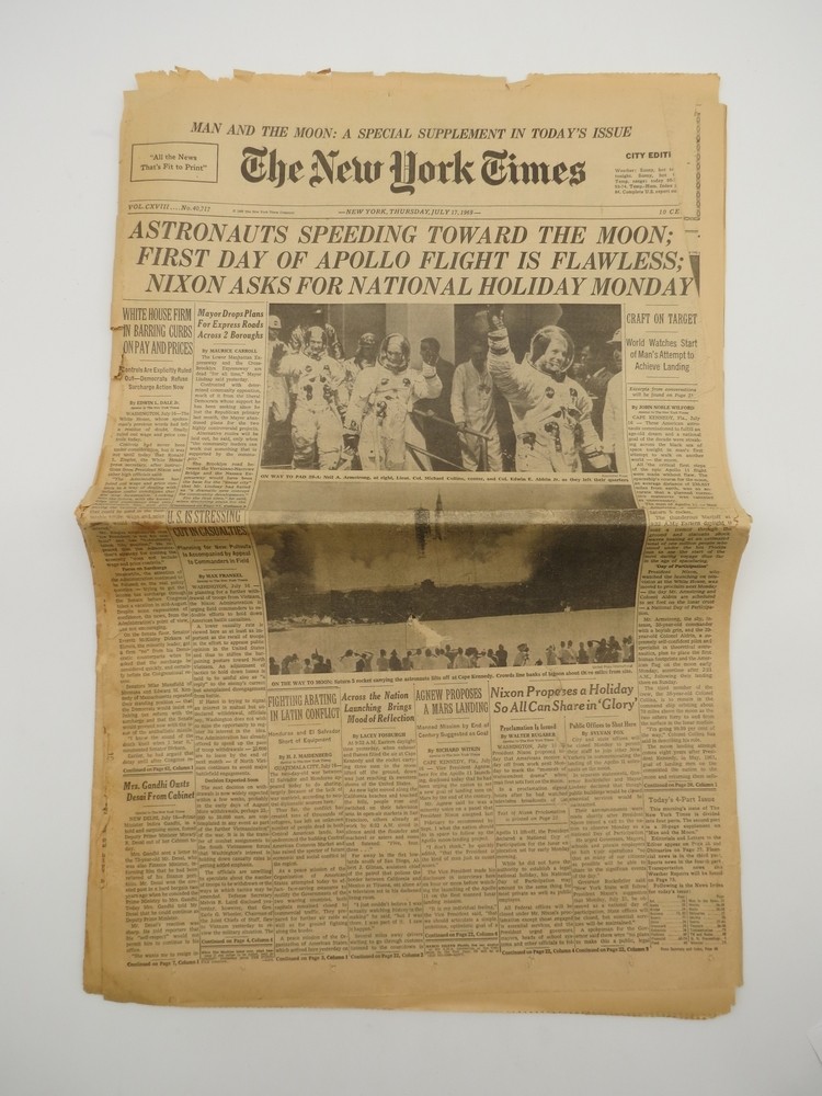 THE NEW YORK TIMES JULY 17, 1969 NEWSPAPER (APOLLO 11 ASTRONAUTS SPEEDING TOWARD MOON PLUS SPECIAL SUPPLEMENT)