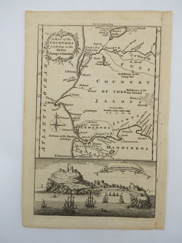 ANTIQUE 1759 ENGRAVING MAP OF THE COUNTRIES BORDERING ON THE RIVERS SANAGRA & GAMBIA