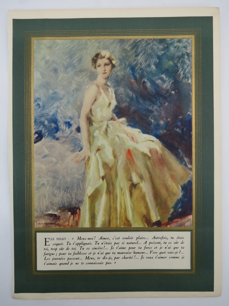1935 LUCIEN-HENRI GRANDGRARD FEMMES LOVELY LADY IN GOWN PRINT