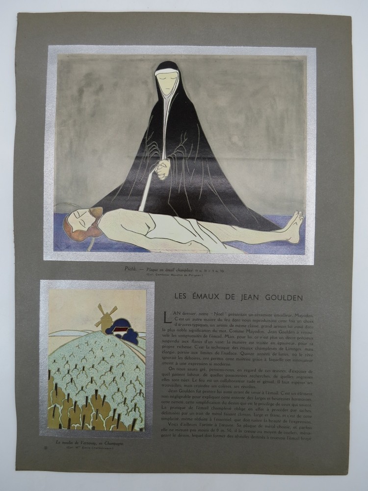 1935 JEAN GOULDEN 4 LITHOGRAPHS - PIETA, LE MOULIN DE VERZENAY, LA CARAVELLE, LE SOUS-MARIN