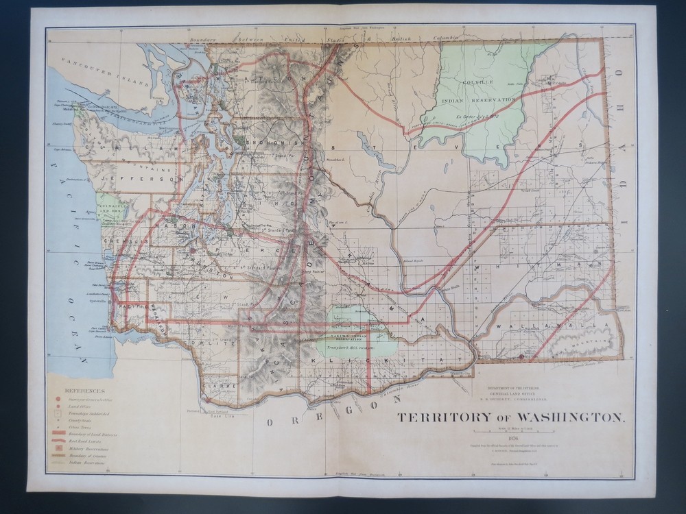 Image for RARE 1876 ORIGINAL TERRITORY OF WASHINGTON MAP 27 RARE 1876 ORIGINAL TERRITORY OF WASHINGTON MAP 27