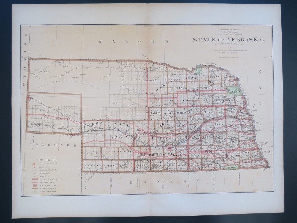 Image for RARE 1876 ORIGINAL TERRITORY OF NEBRASKA MAP 27 RARE 1876 ORIGINAL TERRITORY OF NEBRASKA MAP 27