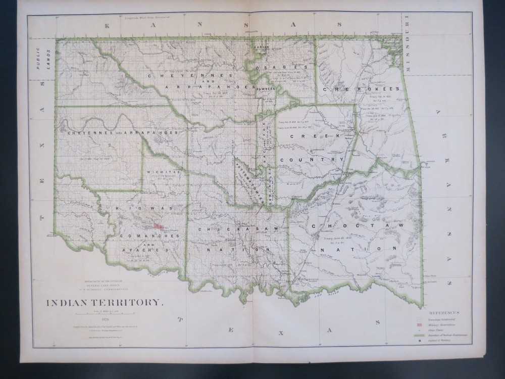 Image for RARE 1876 ORIGINAL KANSAS INDIAN TERRITORY MAP 27 RARE 1876 ORIGINAL KANSAS INDIAN TERRITORY MAP 27
