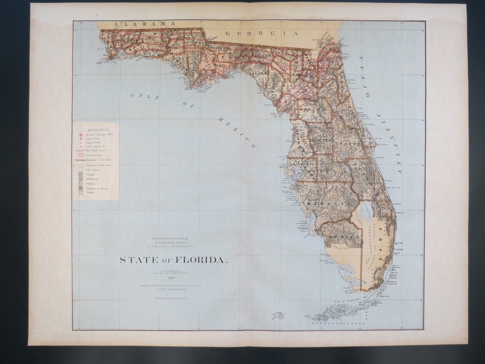 Image for RARE 1876 ORIGINAL STATE OF FLORIDA MAP 27 RARE 1876 ORIGINAL STATE OF FLORIDA MAP 27