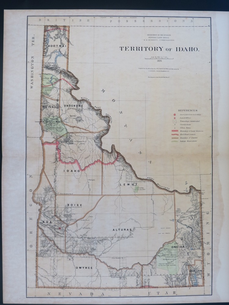 Image for RARE 1876 ORIGINAL TERRITORY OF IDAHO MAP 27 RARE 1876 ORIGINAL TERRITORY OF IDAHO MAP 27