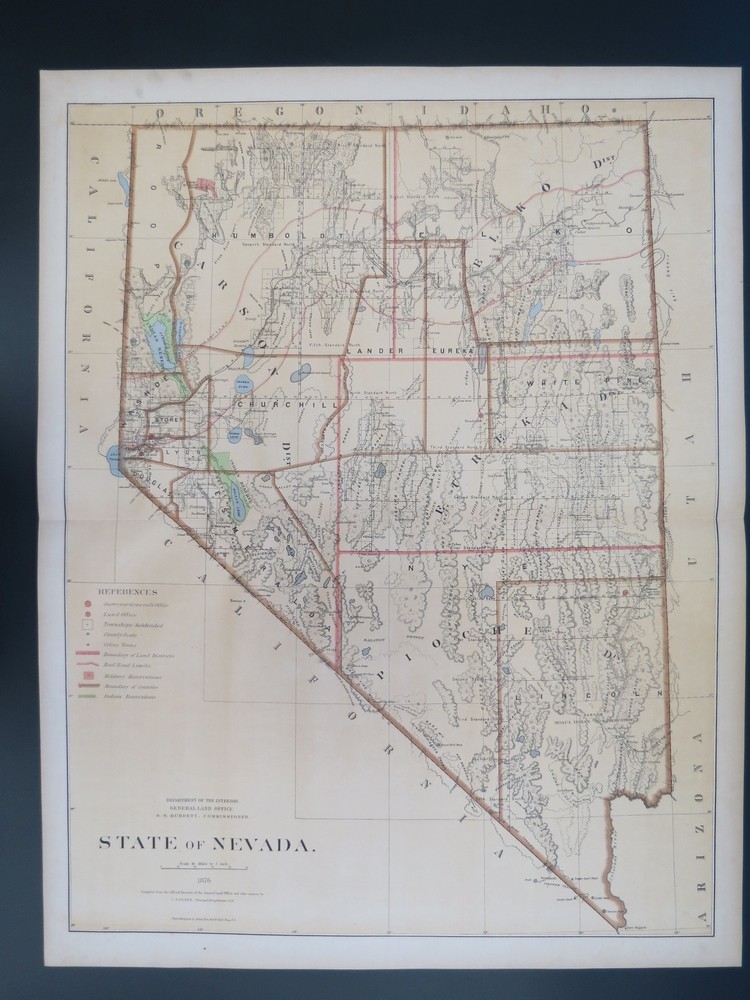 Image for RARE 1876 ORIGINAL STATE OF NEVADA MAP 27 RARE 1876 ORIGINAL STATE OF NEVADA MAP 27