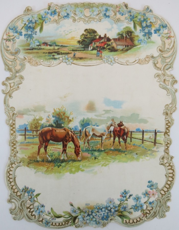 ANTIQUE VICTORIAN DIE CUT COUNTRY FARM EMBOSSED GREETING CARD