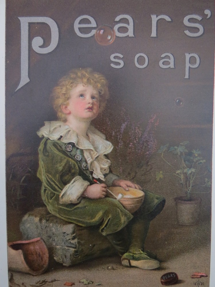 ANTIQUE 1886 PEARS' SOAP ADVERTISING TRADE CARD, BUBBLES BY SIR JOHN E. MILLAIS