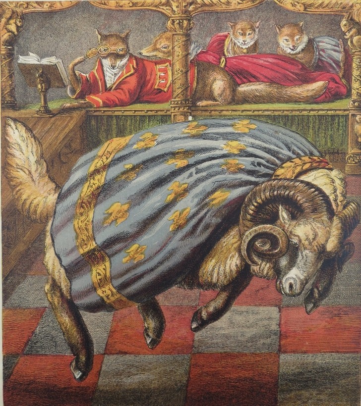 ANTIQUE 1871 REYNARD THE FOX BELLYN THE RAM COLOR CHROMOLITHOGRAPH