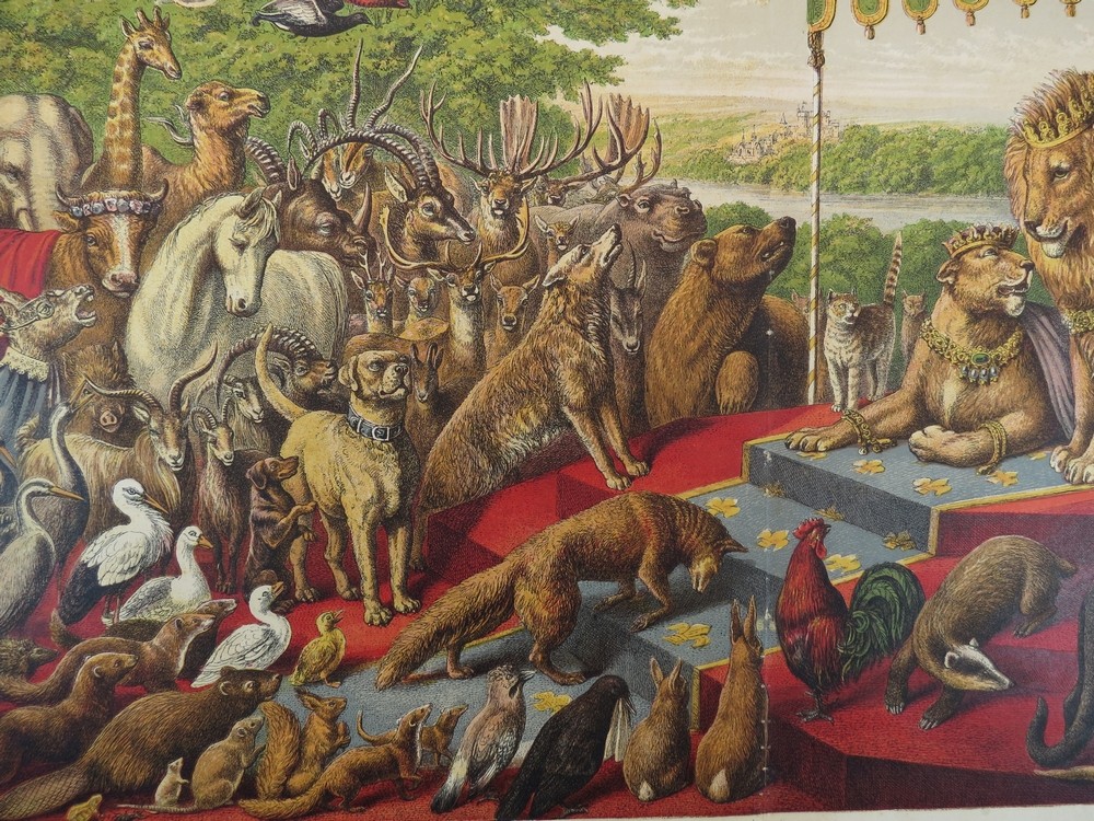 ANTIQUE 1871 REYNARD THE FOX ANIMAL KINGDOM COLOR CHROMOLITHOGRAPH
