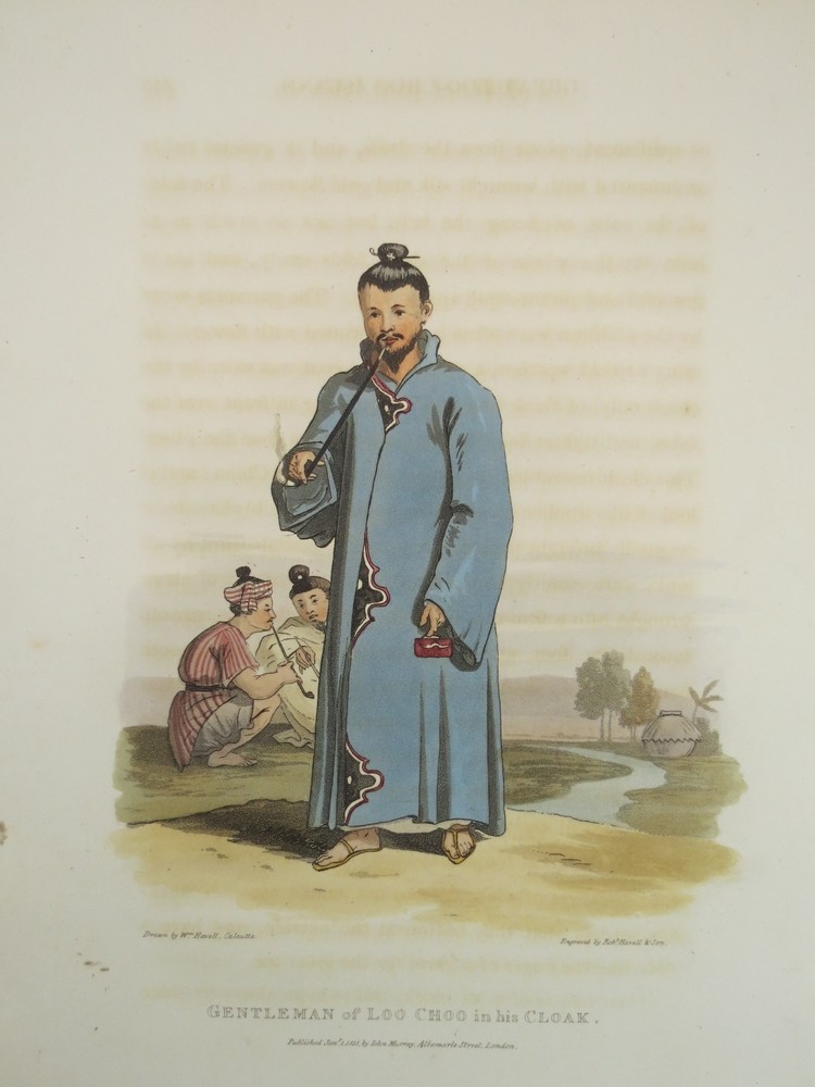 ORIGINAL 1818 AQUATINT PRINT GENTLEMAN OF LOO CHOO JAPAN IN HIS CLOAK