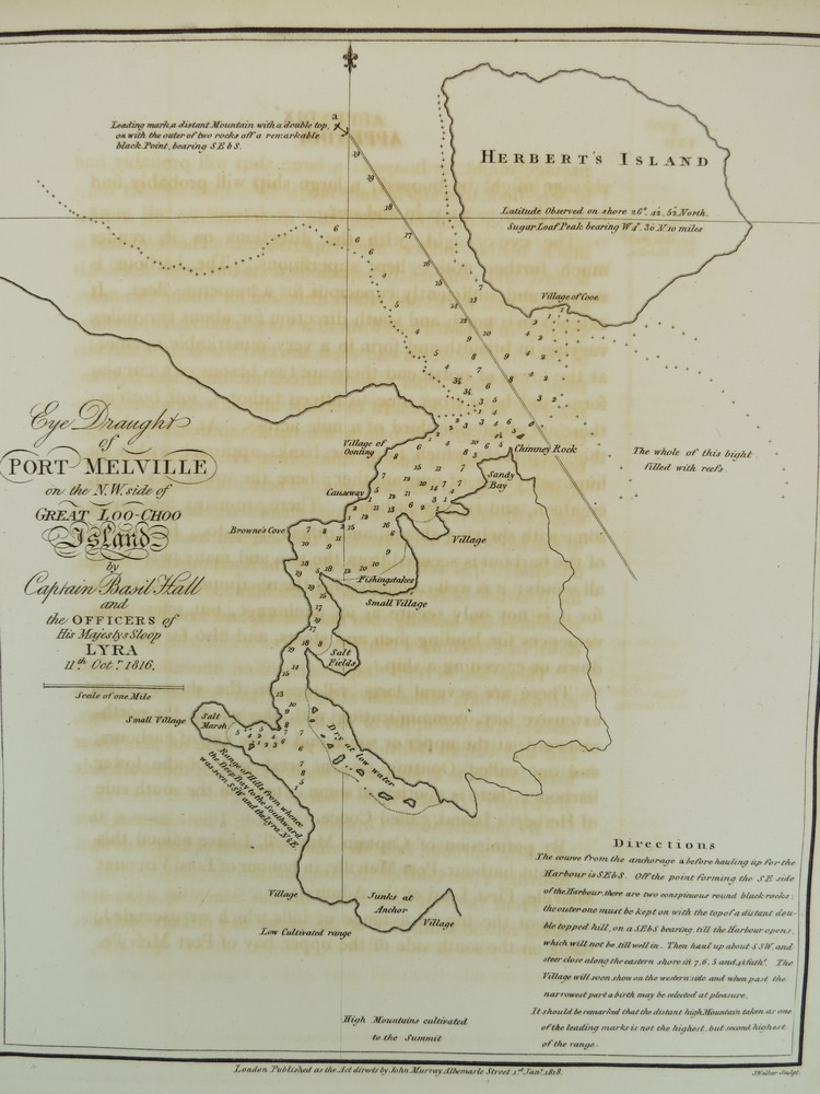 ORIGINAL 1818 MAP EYE DRAUGHT OF PORT MELVILLE ON THE N.W. SIDE OF GREAT LOO-CHOO ISLAND JAPAN