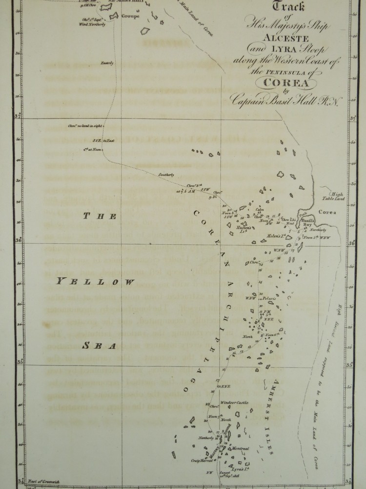 ORIGINAL 1818 MAP TRACK OF HIS MAJESTY'S SHIP ALCESTE AND LYRA ALONG THE WESTERN COAST OF THE PENINSULA OF COREA JAPAN