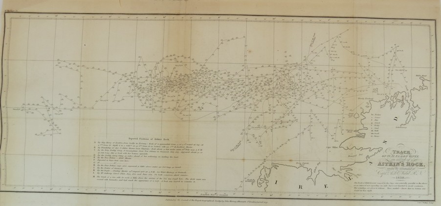 ORIGINAL 1818 MAP TRACK OF H.M. SLOOP ONYX IN SEARCH OF AITKIN'S ROCK UNDER THE COMMAN OF CAPT. A.T.E. VIDAL