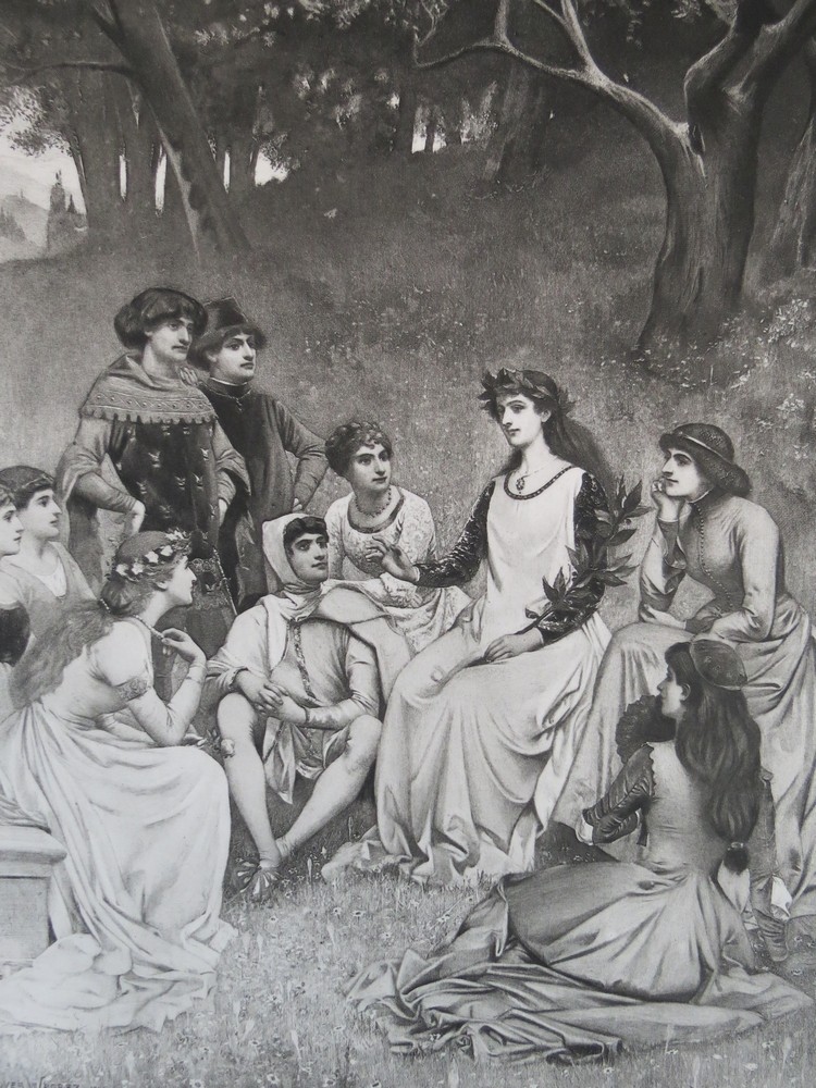 ANTIQUE C. 1885 PHOTOGRAVURE ETCHING THE DECAMERON BY JACQUES WAGREZ