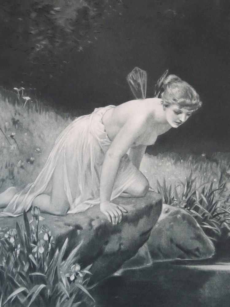 ANTIQUE C. 1885 PHOTOGRAVURE ETCHING PSYCHE NATURE'S MIRROR BY PAUL THUMANN
