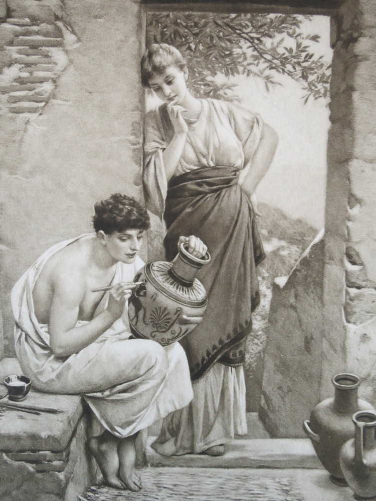 ANTIQUE C. 1885 PHOTOGRAVURE ETCHING ART WINS HEARTS BY PAUL THUMANN