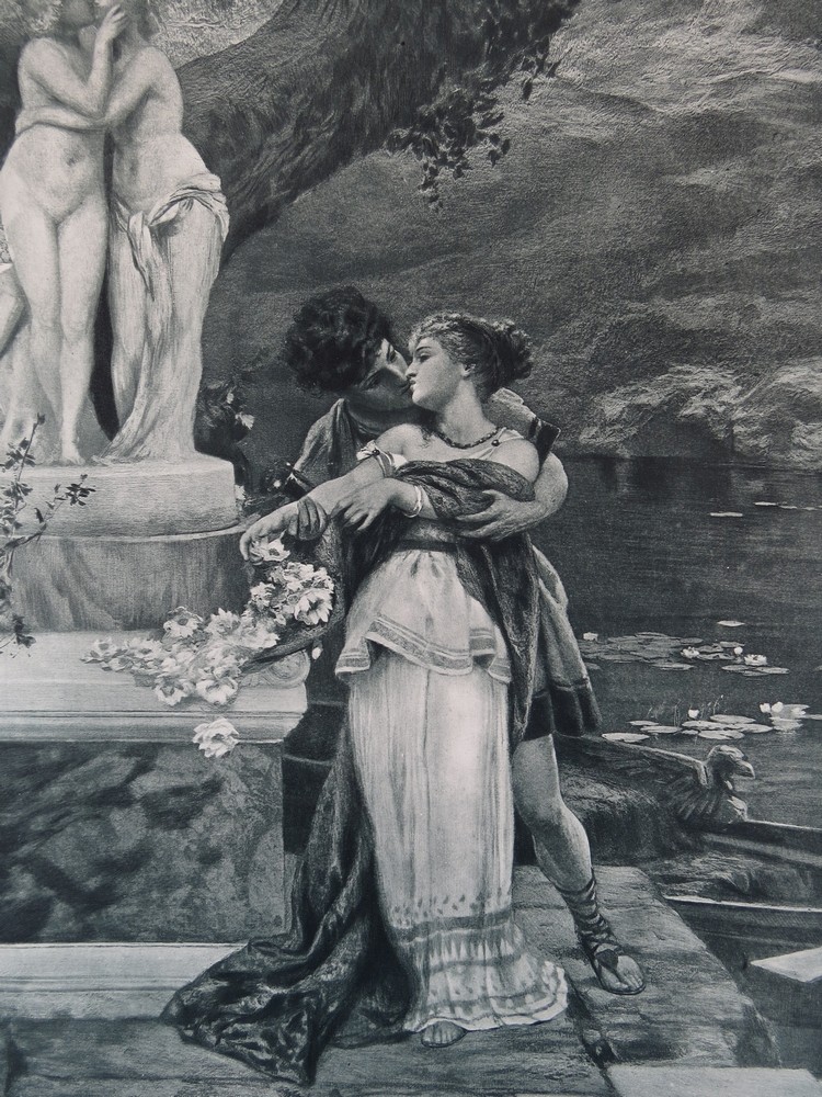 ANTIQUE C. 1885 PHOTOGRAVURE ETCHING FOLLOWING EXAMPLE OF THE GODS BY HENRYK SIEMIRADZKI